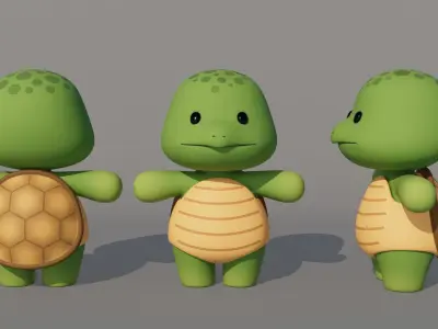 Rigged Cartoon Turtles Low-poly 3D model