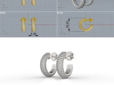 Bevelled Earrings links with diamonds 3D print model