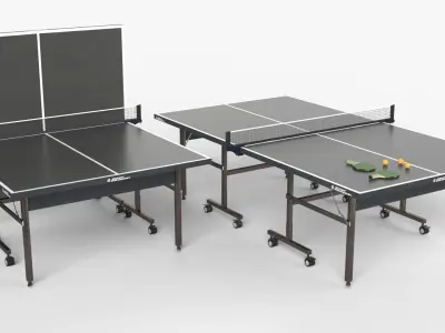 Collection of pingpong  tables racket and balls Low-poly 3D model