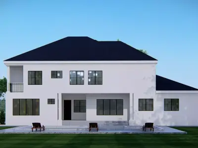 Ranch Farmhouse Exterior Classic American Country Home Design 3D model