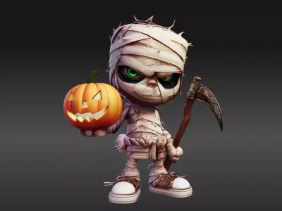 Chibi Mummy Child Figure STL File  Halloween Decoration 3D print model