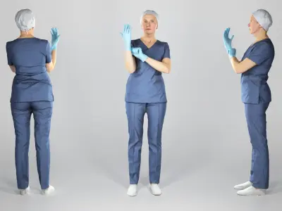 Female surgeon putting on sterile gloves 133 Low-poly 3D model