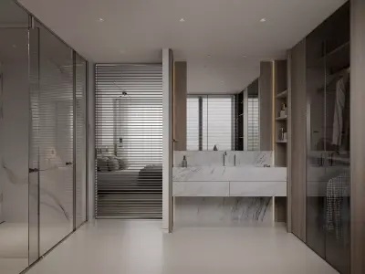 modern bedroom bathroom dressing room 3D model