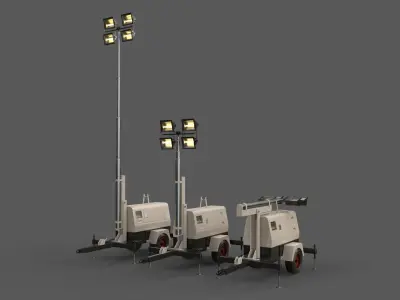 PBR Mobile Light Tower Generator B - White  Low-poly 3D model