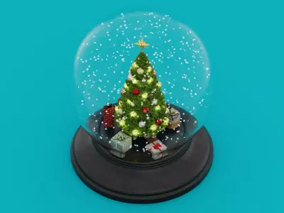 Snow Globe with Christmas Tree Gifts and Snowflakes Low-poly 3D model