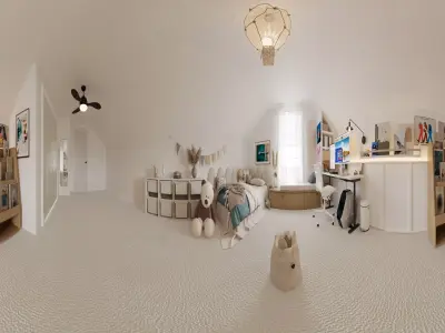 Cozy and Bright Kids Bedroom Interior with Study 3d virtual Tour 3D model
