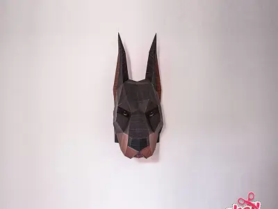 Doberman paper head on wall Low-poly 3D model