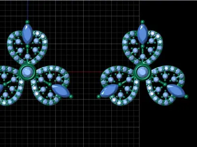 Tiny Stud Earrings with round and marquise gem stone  3D print model