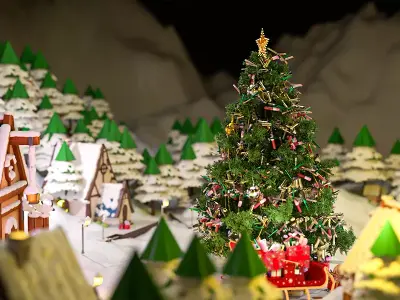 Snow Island Christmas Decoration Cosmetics Product Animation Low-poly 3D model