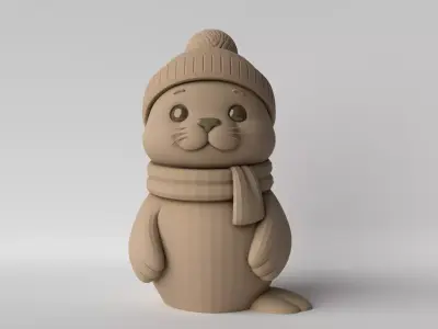 Cute Seal with Beanie  Decorative 3D Sculpture 3D print model