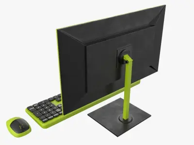 Wireles Computer Set Keyboard Mouse Monitor Green-Black Version 3D model