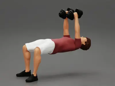Muscular working out in gym doing exercises with dumbbell chest 3D print model