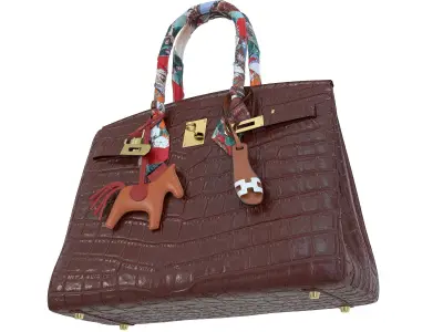 Hermes Birkin Red Crocodile Bag with accessories Low-poly 3D model