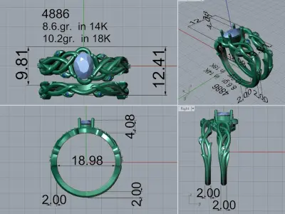Ring with oval diamond and matching band 4886 3D print model