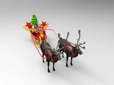 Reindeer Sleigh Model Low-poly 3D model