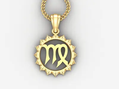 Sun Virgo Light Gold Pendant Version 7 3D print model