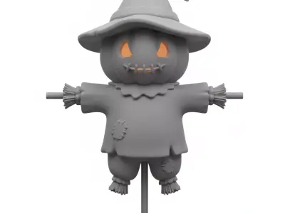 3D Model of Gray Scarecrow Halloween Decoration Horror Character 3D print model