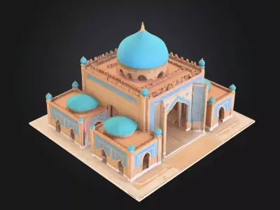 Islamic Mosque 3D Model  Detailed Architecture with Domes Low-poly 3D model