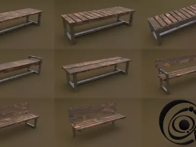 Bench Set 8M1T 01 Low-poly 3D model