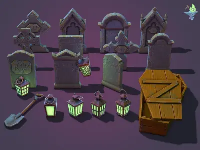 Graveyard Package Low-poly 3D model