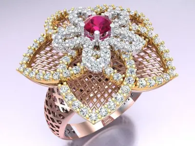  Mesh flower ring - Italian rings - Womens Rings - N6798 3D print model