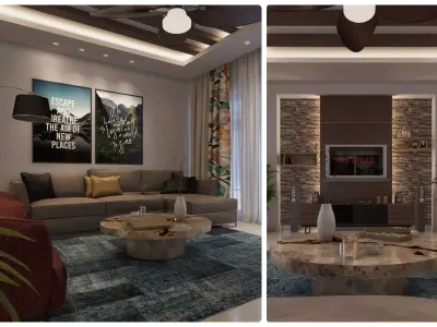 Modern Living Room 3D Model full furniture  3D model