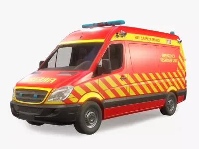 Fire and Rescue Vehicle Low Poly Low-poly 3D model