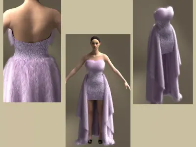 Lavender fur dress 3D model