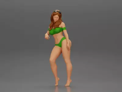 Sexy girl in Bikini Leaning Against Car on the beach 3D print model