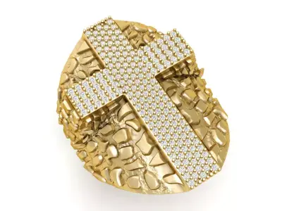 Nugget Diamond Cross Ring  3D print model