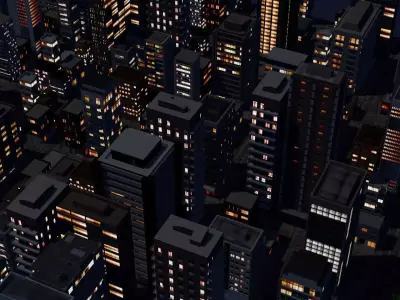 City Downtown Skyscraper Street 03 - NIGHT Low-poly 3D model