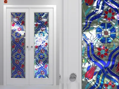 Stained glass interior double doors set 3D model