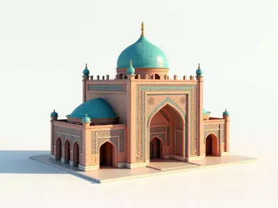 Islamic Mosque 3D Model  Detailed Architecture with Domes Low-poly 3D model