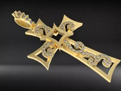 Scroll Design Diamond Cross Pendant  3D print model