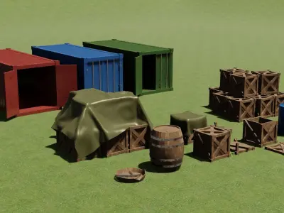 Wooden Box And Container Pack  Low-poly 3D model