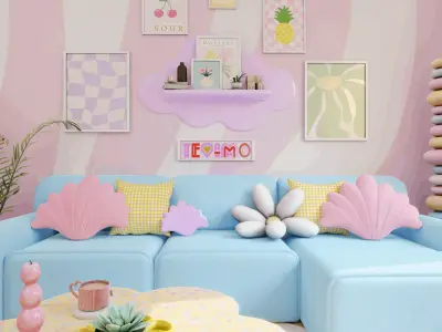 Pastel Living Room Blender Scene 3D model
