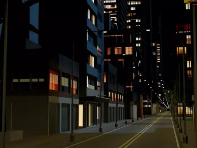 City Downtown Skyscraper Street 09 - NIGHT Low-poly 3D model