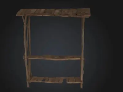 Wooden Market Stall Full Model STL OBJ 3D model