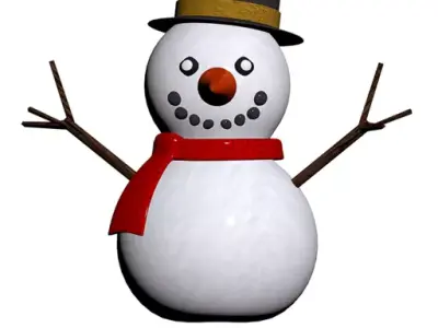Snowman wearing hat and scarf 3D model