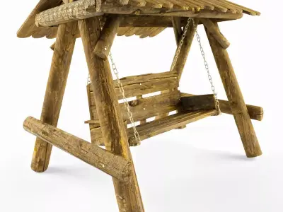 Multiple Seats Wooden Swing with Roof 4 3D model