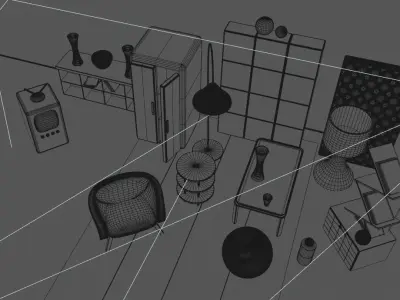 Cartoon Room Interior Elements Low-poly 3D model