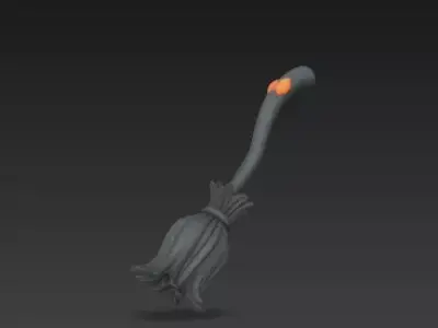 Realistic 3D Model of Gray Witchs Broom Happy Halloween Prop 3D print model