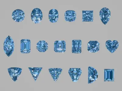 19 Gemstones with different Shapes all size equal to 1CT 3D print model
