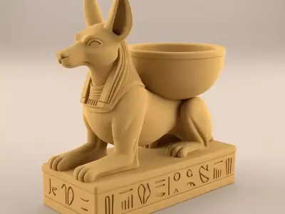 Egyptian Anubis Incense Burner 3D Model Ancient God Hieroglyphic Low-poly 3D model