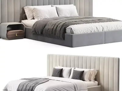 Walvia Gray Velvet Luxury Wide Headboard Bed 3D model buy