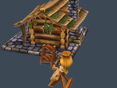 Cartoon Old Wooden Forest House Building Low-poly 3D model