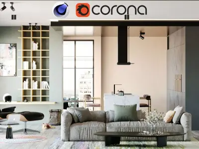 Modern Livingroom interior scene 3d model  Corona renderer - C4D 3D model