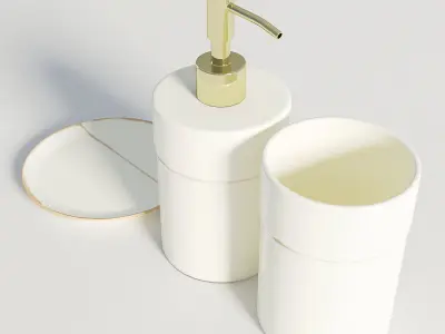 Bathroom Set White and Gold 1 3D model