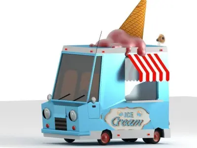 low poly ice cream car cartoon Low-poly 3D model