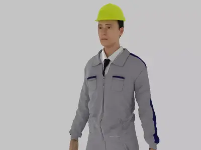 Engineer worker wearing hard hat Low-poly 3D model